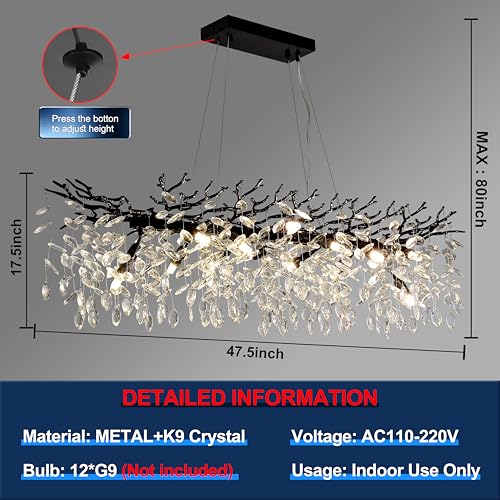 Modern Crystal Tree Branches Chandelier (Black / Rectangular 47.5")