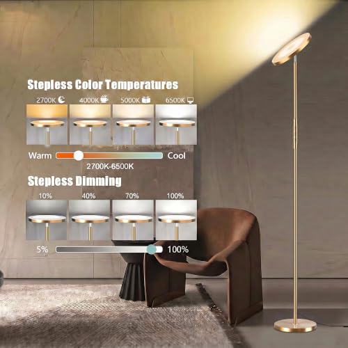 Floor Lamp Upgraded 40W 4000LM Super Bright Torchiere LED Floor Lamps for Living Room (40W Gold)