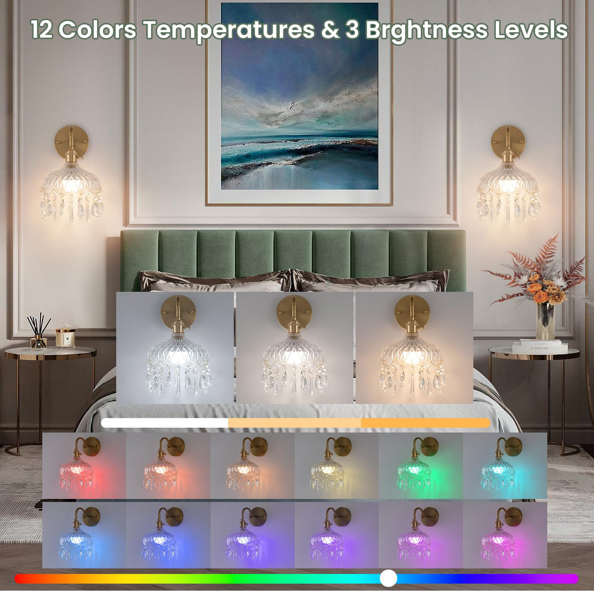 Vintage Battery Operated Wireless Wall Sconces (Crystal-2pack)