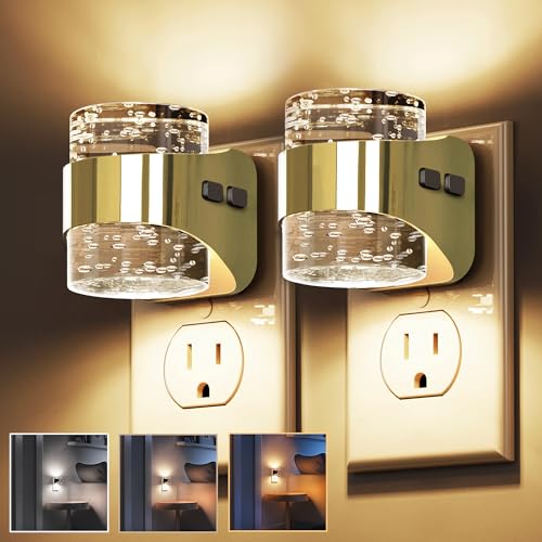 Night Lights Plug into Wall (Gold Bubble-3CCT / 2 Pack)