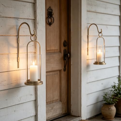 Wall Candle Sconces Hurricane Candles Holder Modern Pillar Candle Lantern (Gold)