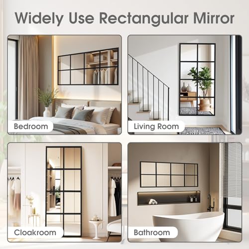 Window Pane Wall Mirror (Claccic Black-rect / 32.5"L x 16"W)
