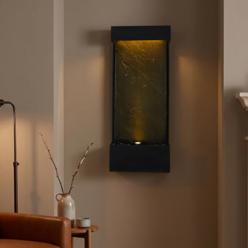 32.3 in Modern Outdoor Indoor Waterfall Fountain LED Resin Black (32.3"h Black)