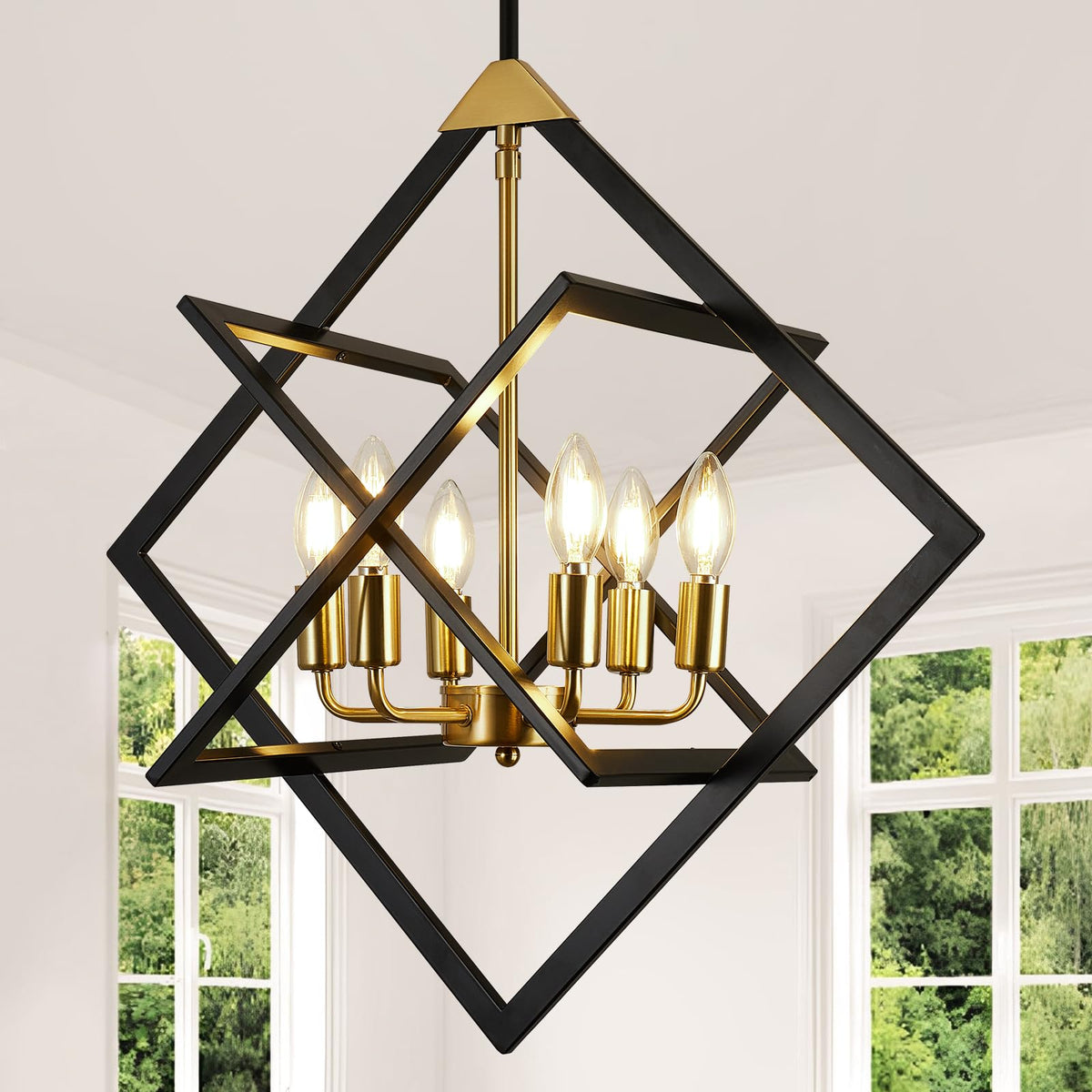 24" Modern Black and Gold Chandelier (Black and Gold-24"(No Assembly Required) / 6-Light)