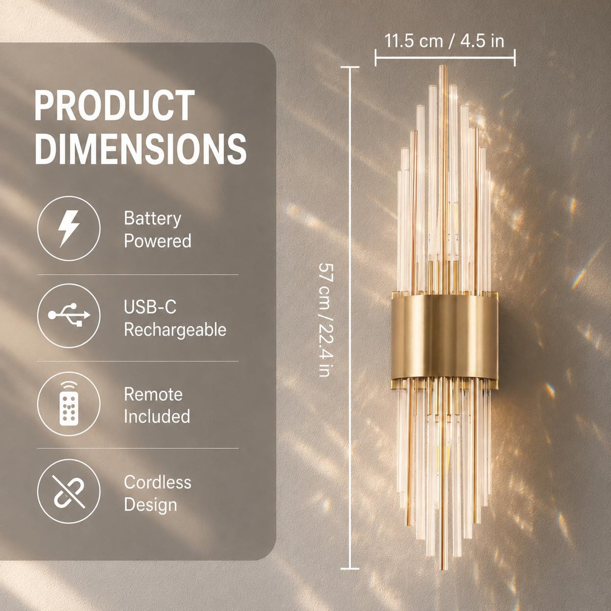Battery Operated Wall Sconce Set of 2 (Gold 2-pack)