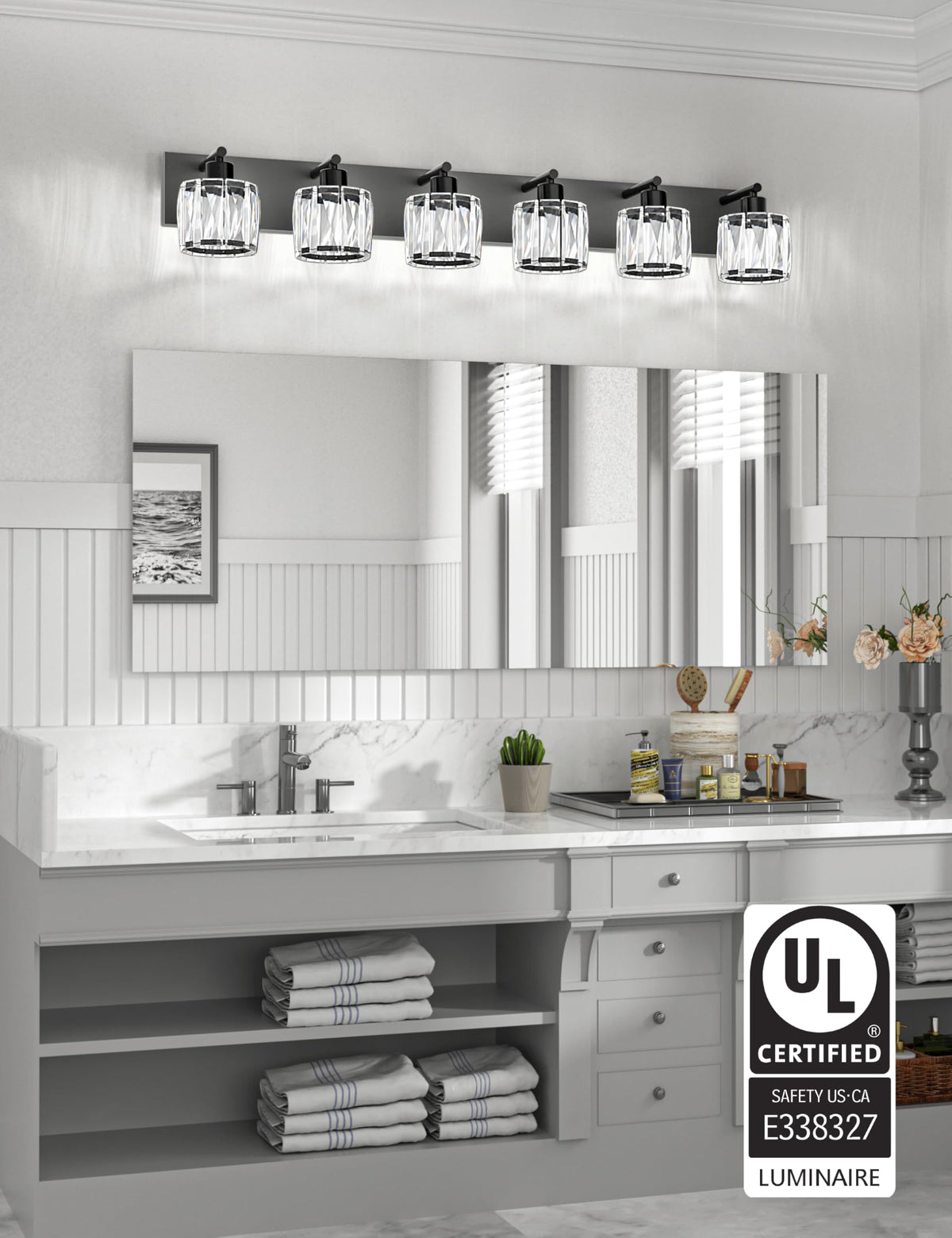 6 Light Crystal Bathroom Vanity Light Fixtures (Black-Round / 6 Light)