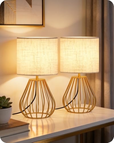 Gold Table Lamps Set of 2 (2Pack Beige + Gold)