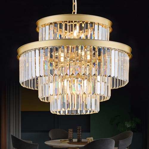 Gold Crystal Chandeliers 15 Lights 22" Luxury Round Chandelier (Gold / Medium-21.6”)