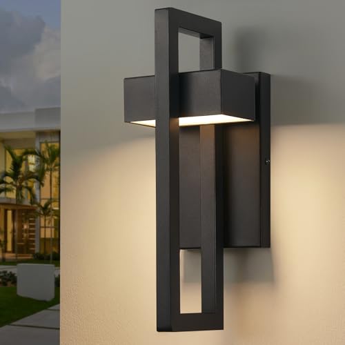 Modern LED Outdoor Wall Lights Black Exterior Lighting Fixtures (Black - No Sensor / 16.5Inch - 1 Pack)