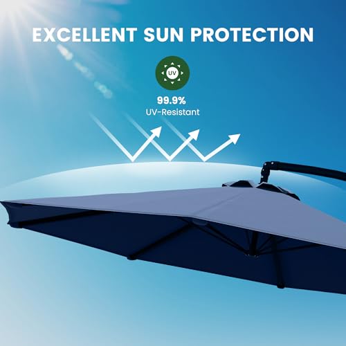 10FT Cantilever Offset Outdoor Patio Umbrella with Base Included (Navy Blue / 10FT w/ BASE)