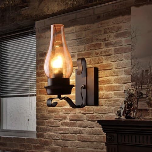 Rustic Wall Sconce Vintage Farmhouse Wall Light Fixtures Industrial Glass Wall Lamp for Cabin Bedroom Living Room Hallway Fireplace (1pcs)