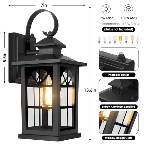 2 Pack Dusk to Dawn Outdoor Wall Light Fixtures (13.6" (2-Pack）)