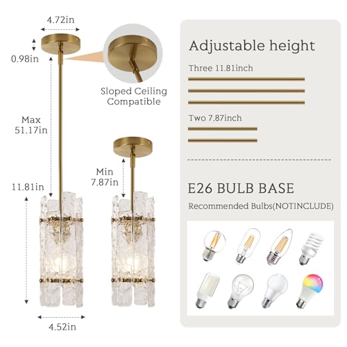 Gold Crystal Pendant Light for Kitchen Island (Brushed Gold / 3-Pack(Round))