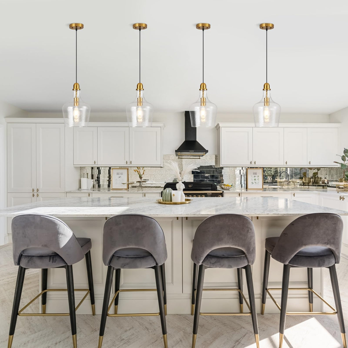 Glass Pendant Light Modern Brass 1 Light Single Dome Pendant Lighting Fixtures for Kitchen Island Dining Room Hallway (Brass-Hammered)