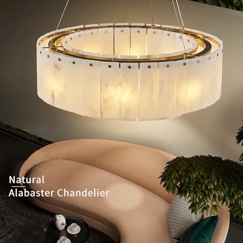 Alabaster Chandeliers D23in Round Chandeliers for Dining Room Small Chandelier Light Fixture for Kitchen Living Room Foyer Entryway Hallway (1-Gold-23in / 23 in)