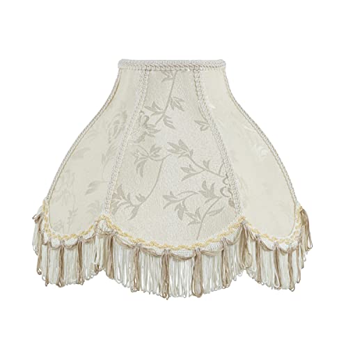 30334 Transitional Scallop Bell Shape Spider Construction Lamp Shade in Ivory with Floral Pattern (Ivory with Floral Pattern & 13" Wide)
