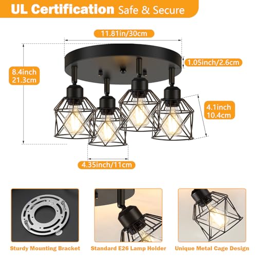 4 Light Kitchen Light Fixtures Ceiling Mount (Black / 4-Light)