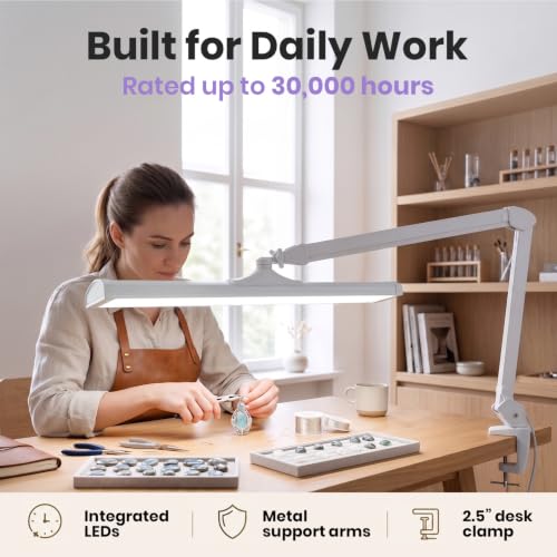 Pro LED Desk Lamp with Clamp (White-6 / 24-Inch Wide Shade)