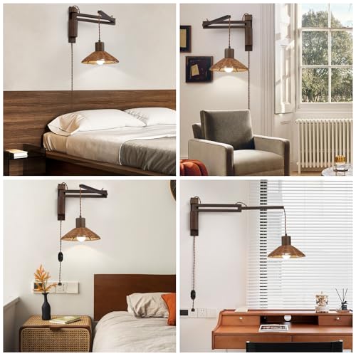 Plug in Wall Lamp (Brown Wood)