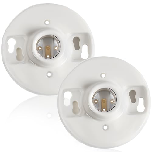 2 Pcs Light Socket E26 Porcelain Keyless Ceiling Bulb Fixture (Porcelain)