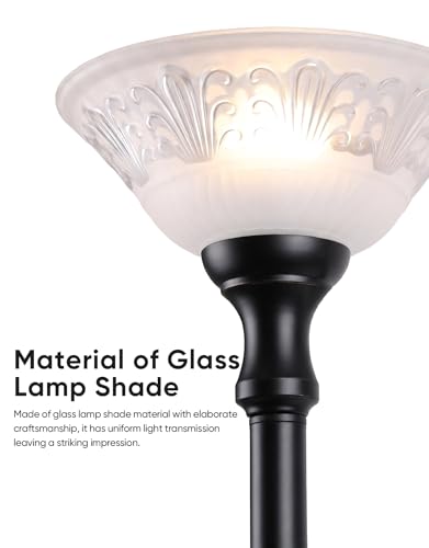Torchiere Floor Lamp for Living Room with Reading Light (Black)