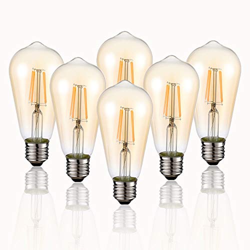 Vintage LED Edison Bulbs 4W ST58 (Amber Glass-2700k / 6 Count (Pack of 1))