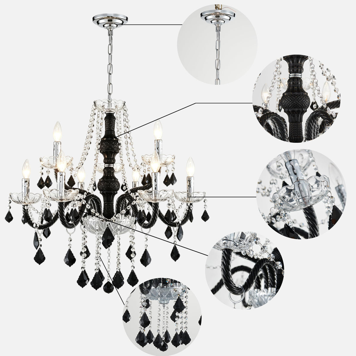 Saint Mossi Black and Clear Crystal Chandelier (Black and Clear Crystal / W28" 2 Tier)