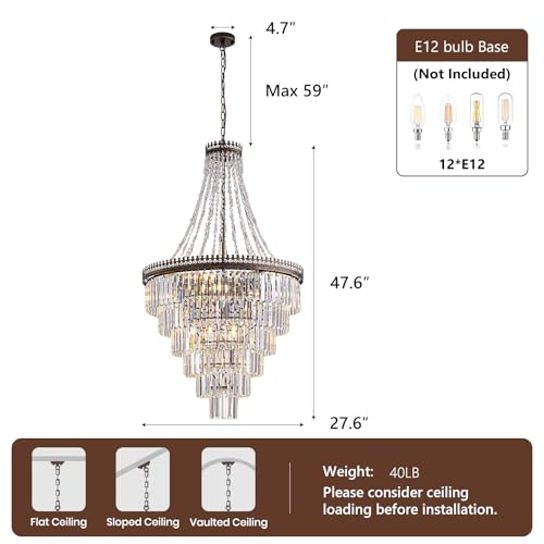 French Empire Vintage Crystal Staircase Chandelier (D28"H48"- Antique Bronze)