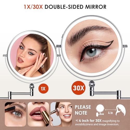 9" Wall Mounted Lighted Makeup Mirror (4000mah-9inch-30x-chrome)