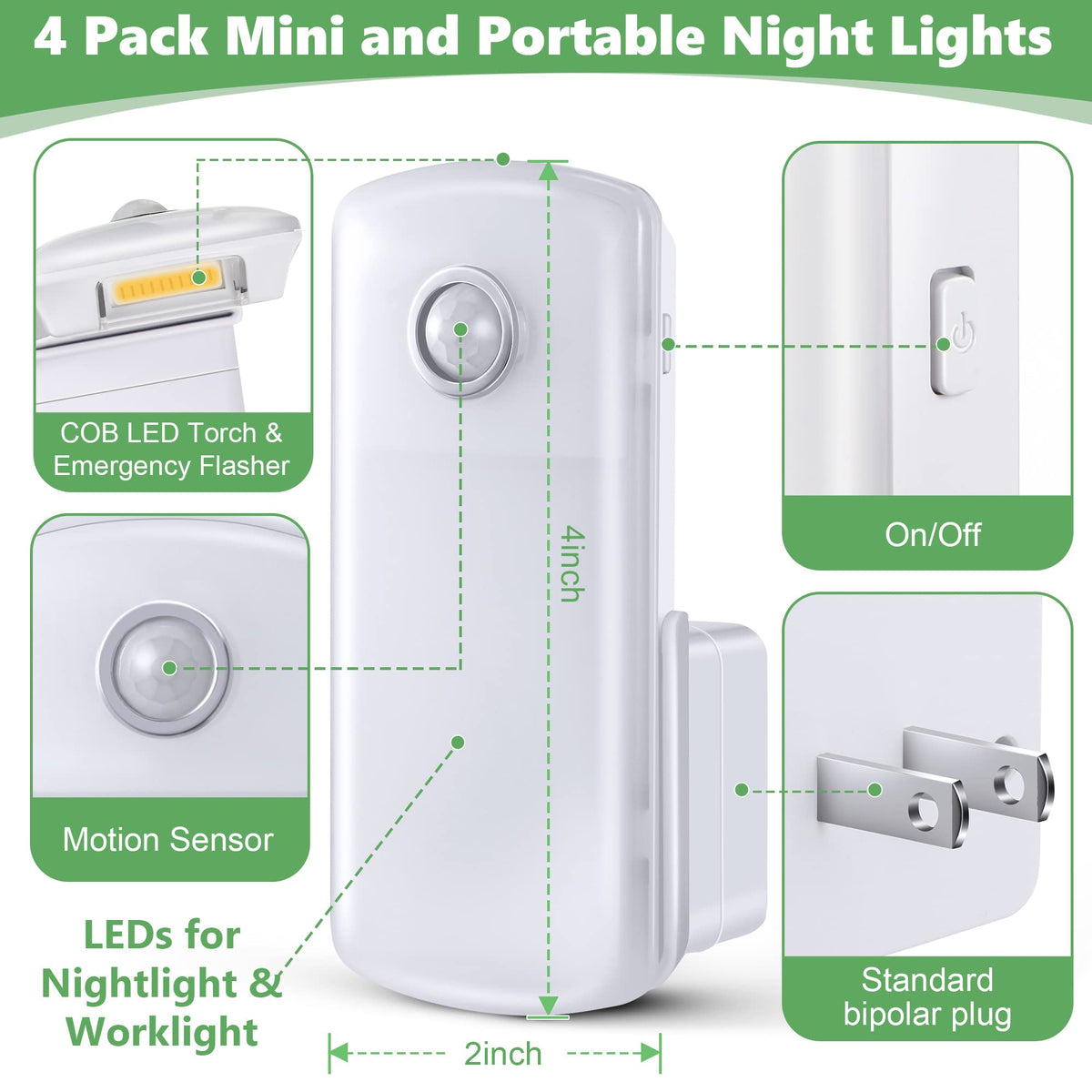 4 Pack 4 in 1 Home Emergency Power Failure Night Lights (Warm White)
