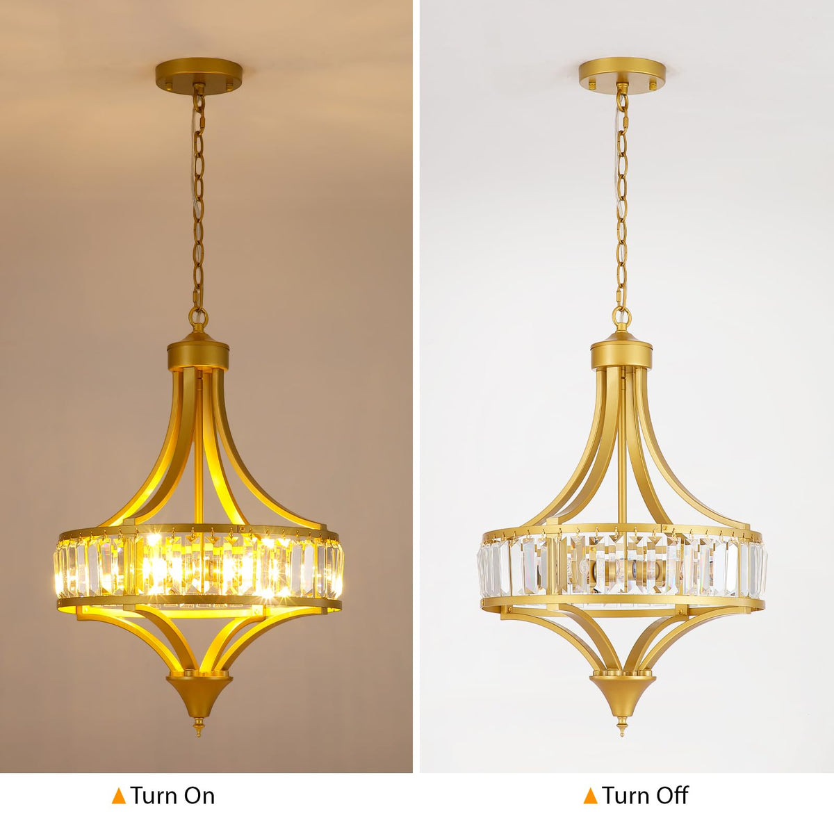 16'' Gold 4 Light Crystal Chandelier for Dining Room (4-Light Gold)