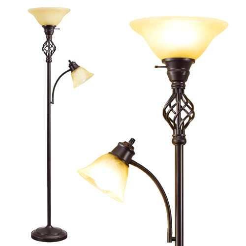 Torchiere Floor Lamp for Living Room (Red Brown, Yellow)