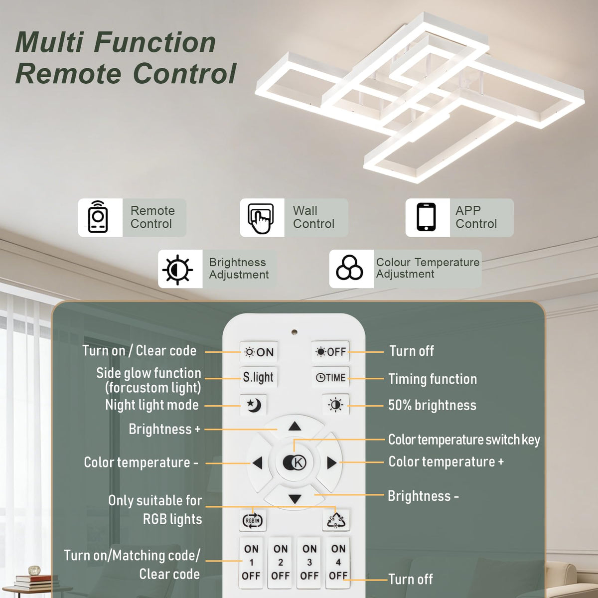Modern Led Ceiling Light for Living Room (White 4 Square)