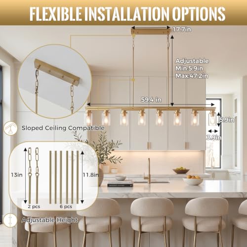 8 Light Brushed Gold Linear Chandelier (Gold+Clear Glass / 8 Light)