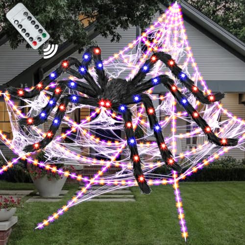 Halloween Decorations Outdoor Lighted Spider & Spider Web Lights Set