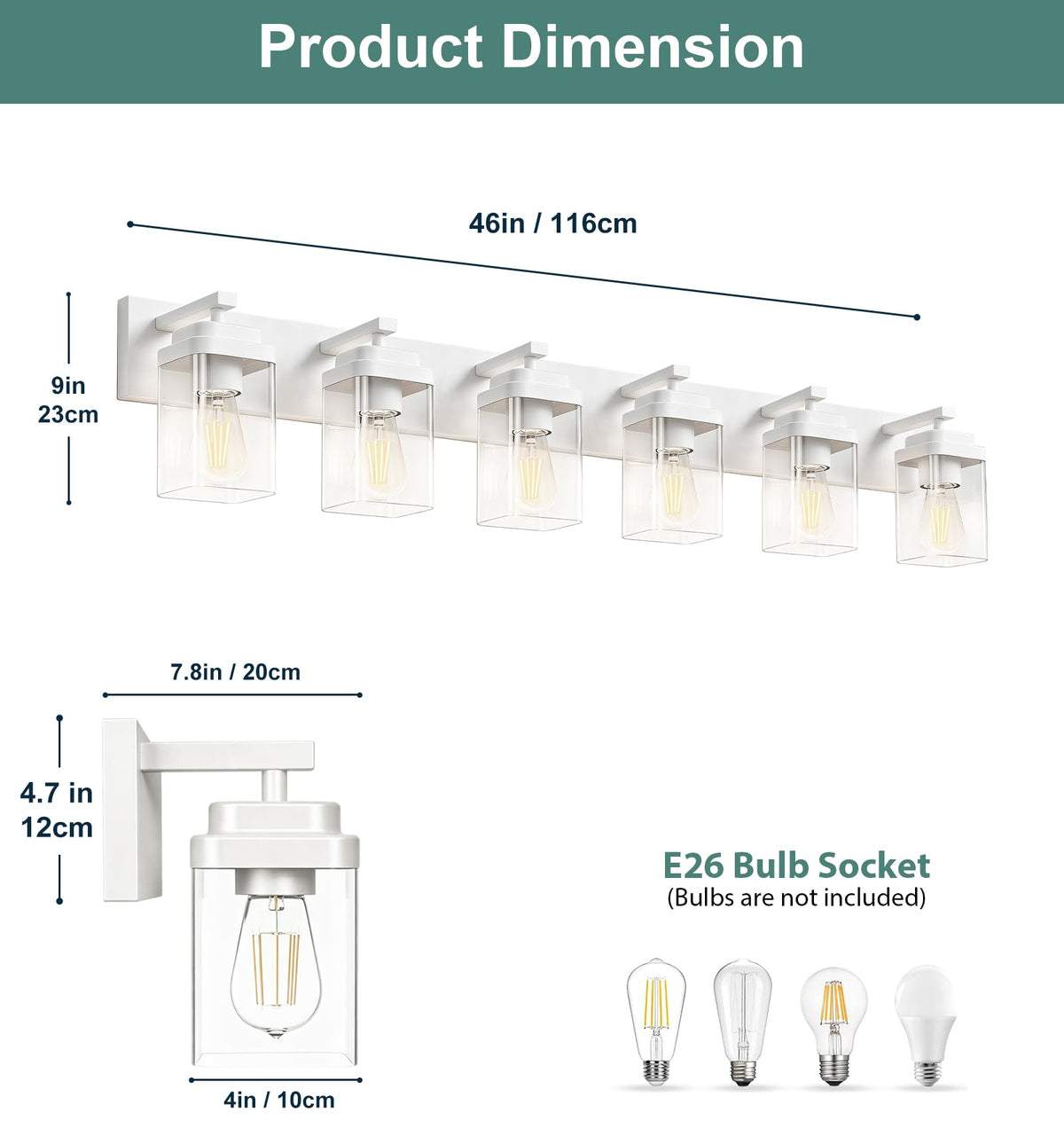 White Bathroom Light Fixtures (White / 6-Light, 46-inch)