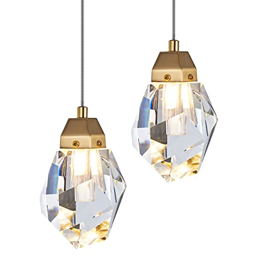 Crystal Pendant Light Modern Cluster Diamond Chandelier Dimmable LED Pendant Light Brass Black Teardrop Pendant Hanging Light Fixtures for Kitchen Island Dining Room Hallway Bathroom