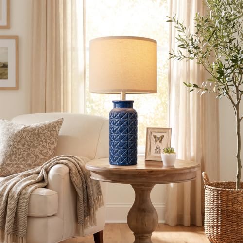 22.6" Modern Ceramic Bedside Lamps Set of 2 (Dark Blue)