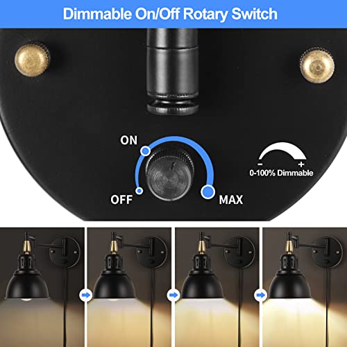 Plug in Wall Sconces (2 Pack - Dimmer Knob)