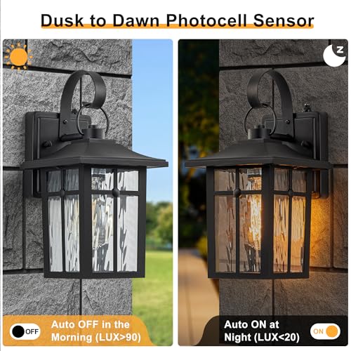 2 Pack Dusk to Dawn Outdoor Wall Lights (Black / 12.75 inch)