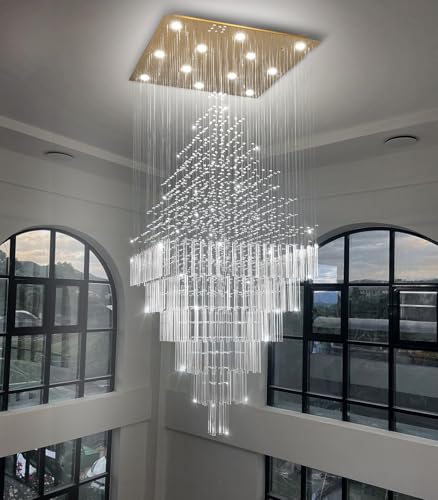 W32 x H120 Glam Chandelier with LED Bulbs Square Chandeliers (Gold / Square W32" X H118")