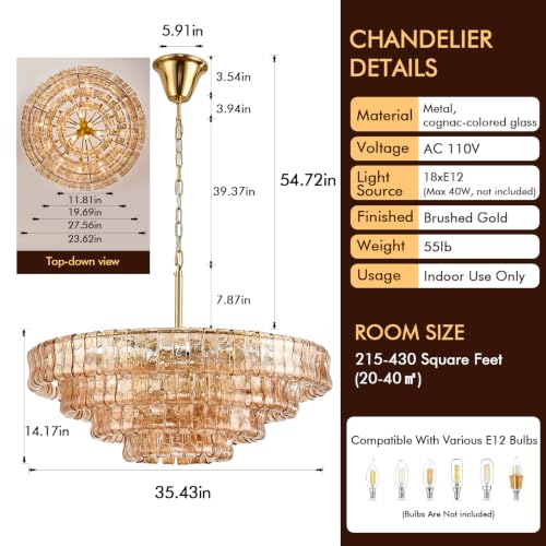 35in Large Chandelier Gold (Round Amber & Gold Chain / 35.4in)
