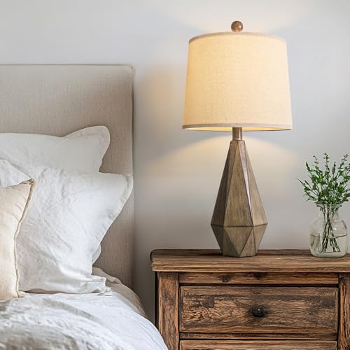 23'' Farmhouse Table Lamps Set of 2 (Medium - Dark Wood Resin)