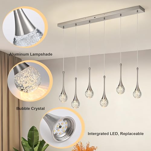 6 Light Rectangle Brushed Nickel Crystal Chandelier (Brushed Nickel / Rectangle Pendant 6-Light)