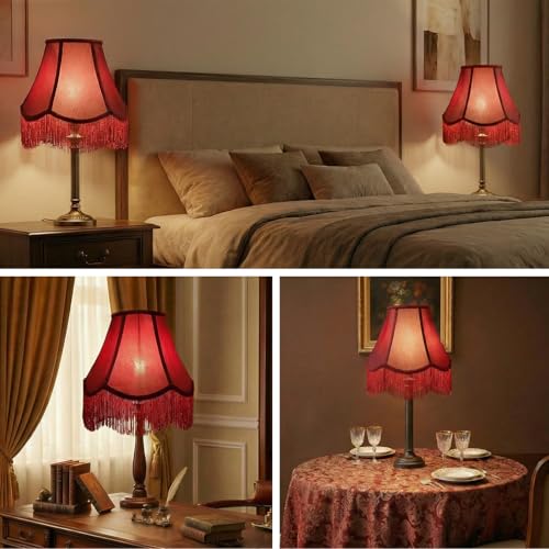 Burgundy Bell Fringe Lamp Shade (Red Tassels — 1 Pack / Medium — 6" x 13" x 10.6")