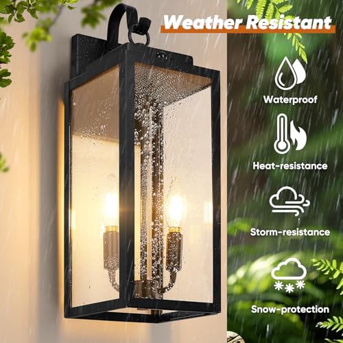 2 Pack 17.5" Upgraded Motion Sensor Outdoor Wall Lights (Matte Black / 17.5")