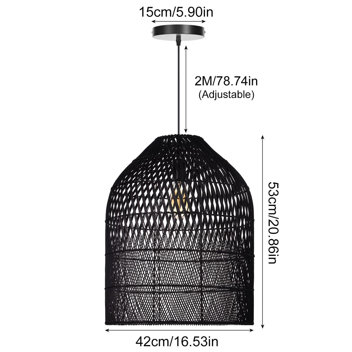 1 Light Wicker Bell Pendant Lamp (Black / 1-Light / 20.8″H)