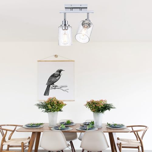 2 Light Chrome Track Lighting Kit Ceiling Kitchen Track Light Fixture with Seeded Glass (Chrome / 2-Light)
