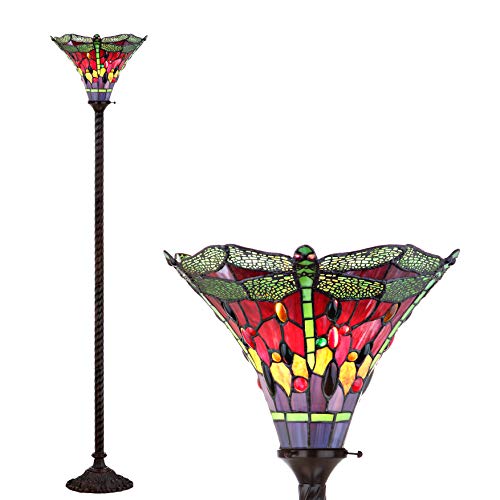 Dragonfly Tiffany Style Torchiere Floor Lamp 71" (Bronze/Green)