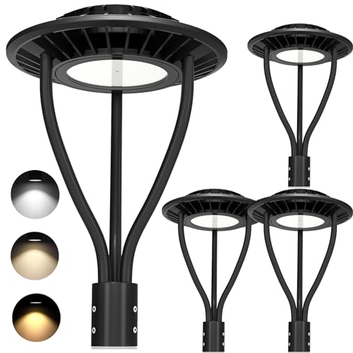 4 Pack LED Post Top Light ETL Listed 100W 80W 60W Adjustable 3CCT Adjustable Outdoor Pole Lights with Photocell IP65 Waterproof Post LED Fixture for Garden Yard Street Lighting